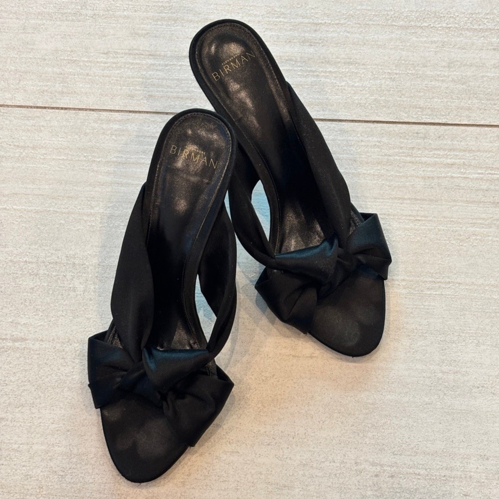 Alexandre Birman Kacey 85 Black Satin Mule Heels Knot Detail Stiletto 39.5 US 9 - Picture 3 of 9